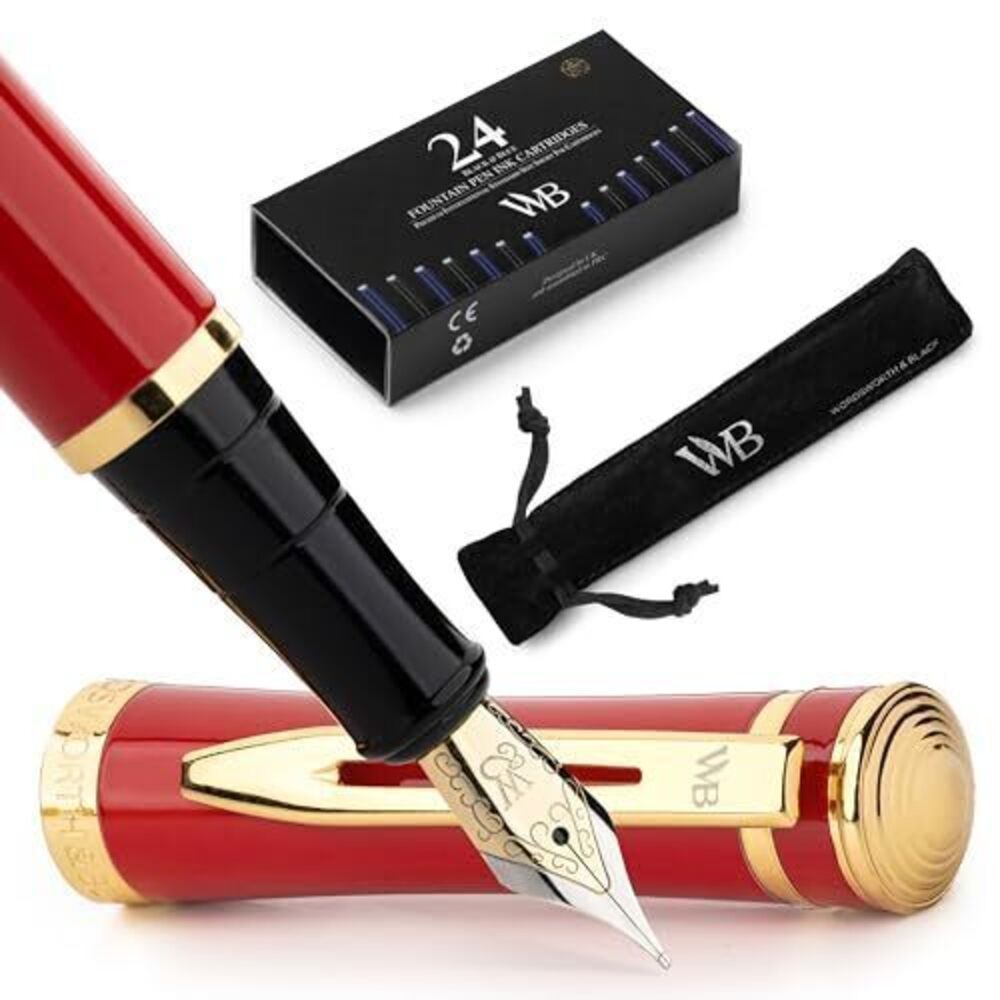 2879 Fountain Pen Set, 18K Gilded Medium Nib, Includes 24 Pack Ink